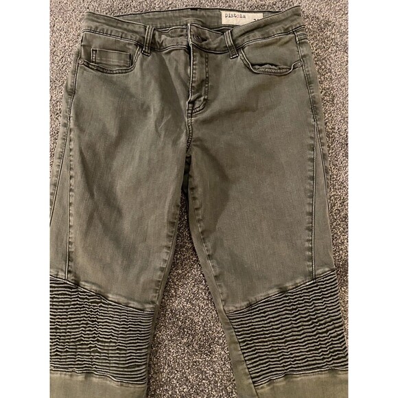 PISTOLA Green Womens Stretch Pants Size 30 Moto Biker Grunge Punk Distressed - Picture 2 of 4